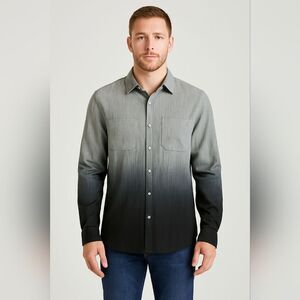 NWT Rock & Republic Ombré Button Up Shirt Blue L Dip Dye L/S Crinkle Sh